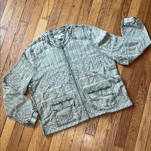 Coldwater Creek zip up boho jacket coat in sand sage green sz PM petite medium